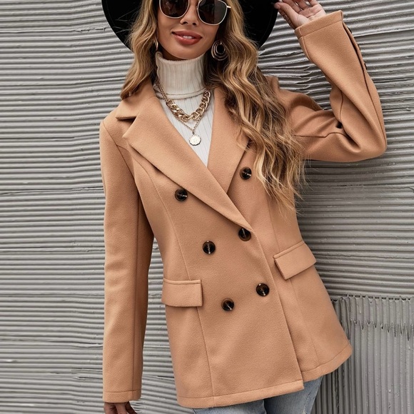 Camel Double-Breasted Women's Blazer Jacket - Picture 2 of 10